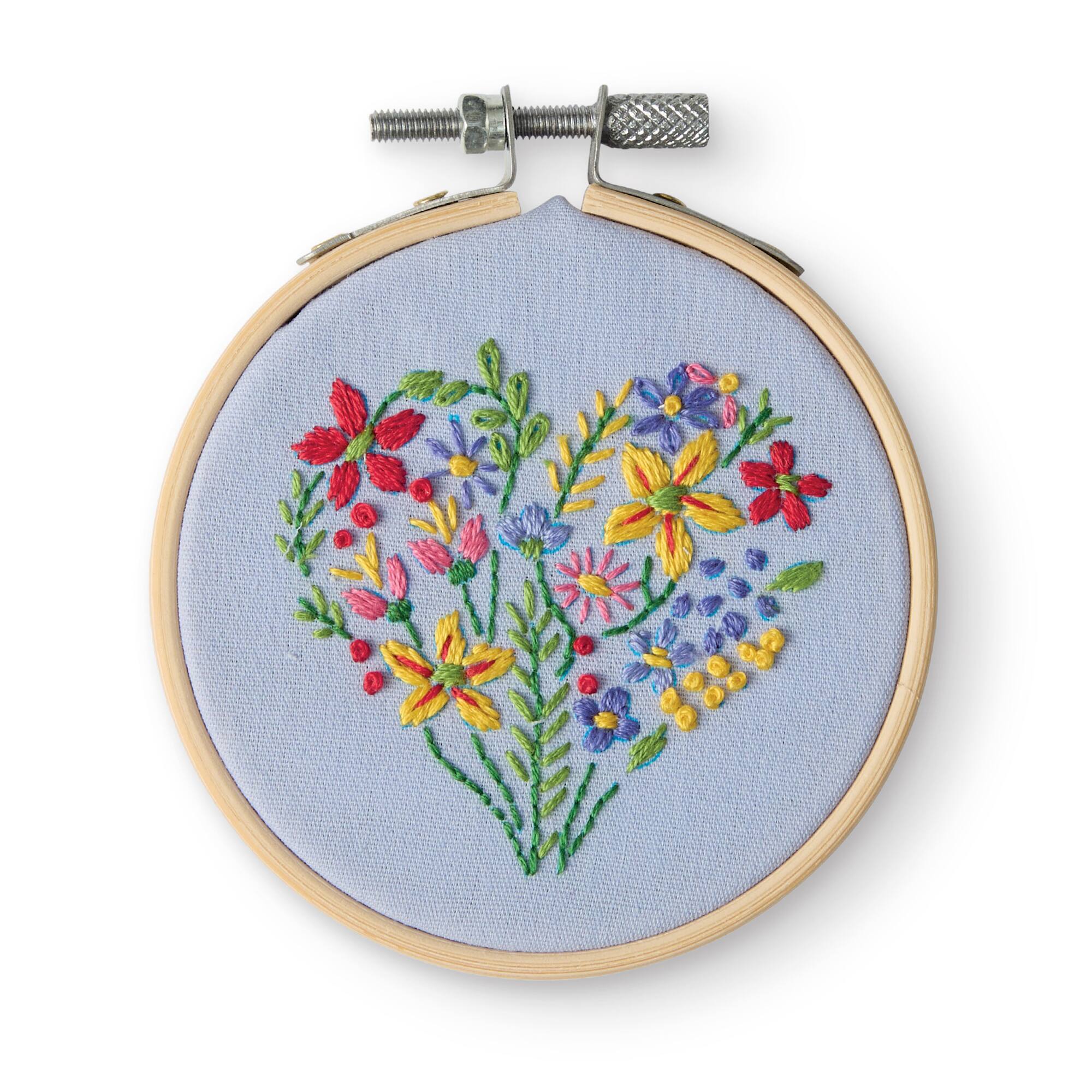 3.5" Floral Heart Stamped Design Embroidery Kit with Hoop by Loops & Threads®